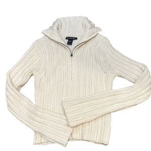 Vtg Abercrombie & Fitch Cable Knit Sweater Crew Neck PulloverLambswool *stain